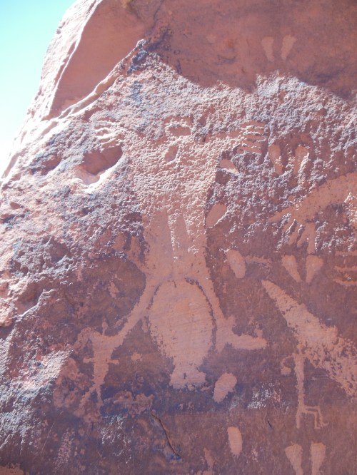 The birthing rock- my picture isn’t the best, but this petroglyph seems to show a breach position birth.  Some readers may remember that I’m interested in “traditional” positions for giving birth, so I found these depictions particularly interesting.