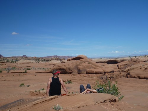Above Arches- We spent quite a bit of time wandering around the top of the mesa, but eventually we settled down to soak up the sun, talk, and relax.  