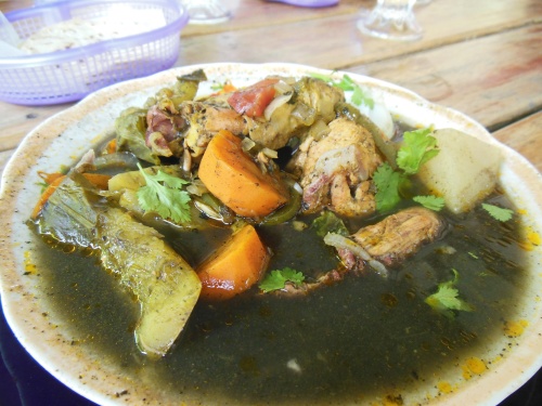 Chimole- a traditional Belizian dish. It is made black by a spice paste that includes charred chilis. 