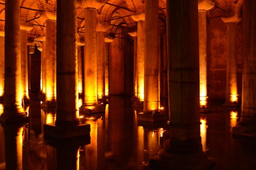 Basilica Cistern- This massive cistern used to be an important water source for the city and was filled by aquaducts (today it holds only rain water that trickles through the roof).  Built between the third and fourth century, and with massive structures built on the ground above it, the cistern is a real marvel.  