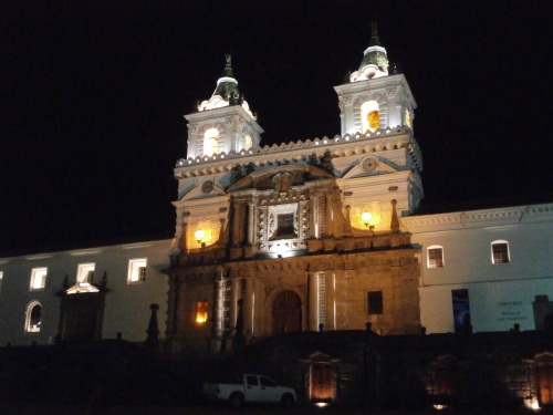 One of the many beautiful colonial period building lit up in Old Quito. 