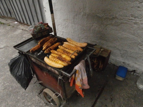 Plantains grilled on the street.